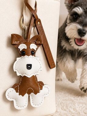 Brown Schnauzer Dog Bag Charm Keychain Purse Accessory
